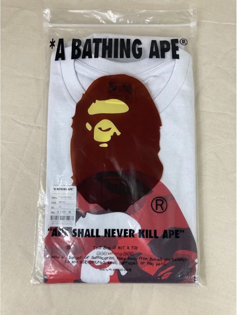 BAPE A Bathing Ape Red Camo Ape Head Tee White XL